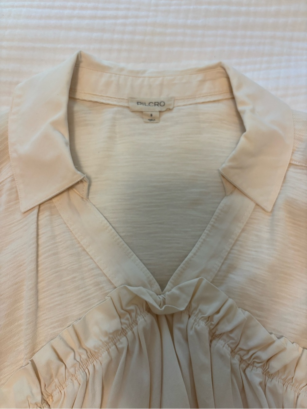 Pilcro Cream Ruffle-Front Collared Blouse - Picture 2 of 7
